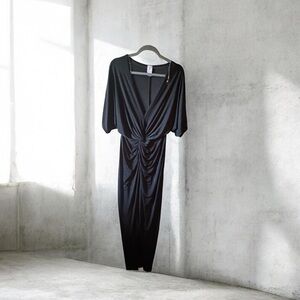 Plus size Elegant evening Black drape dress